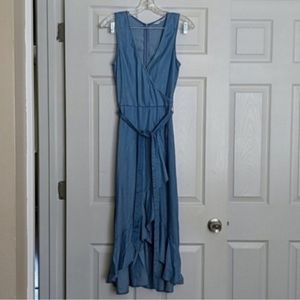 H&M Blue Denim Faux Wrap Midi Dress 0